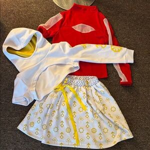 3 pc asymmetrical top and Hoodie with Patterned Skirt girl 7